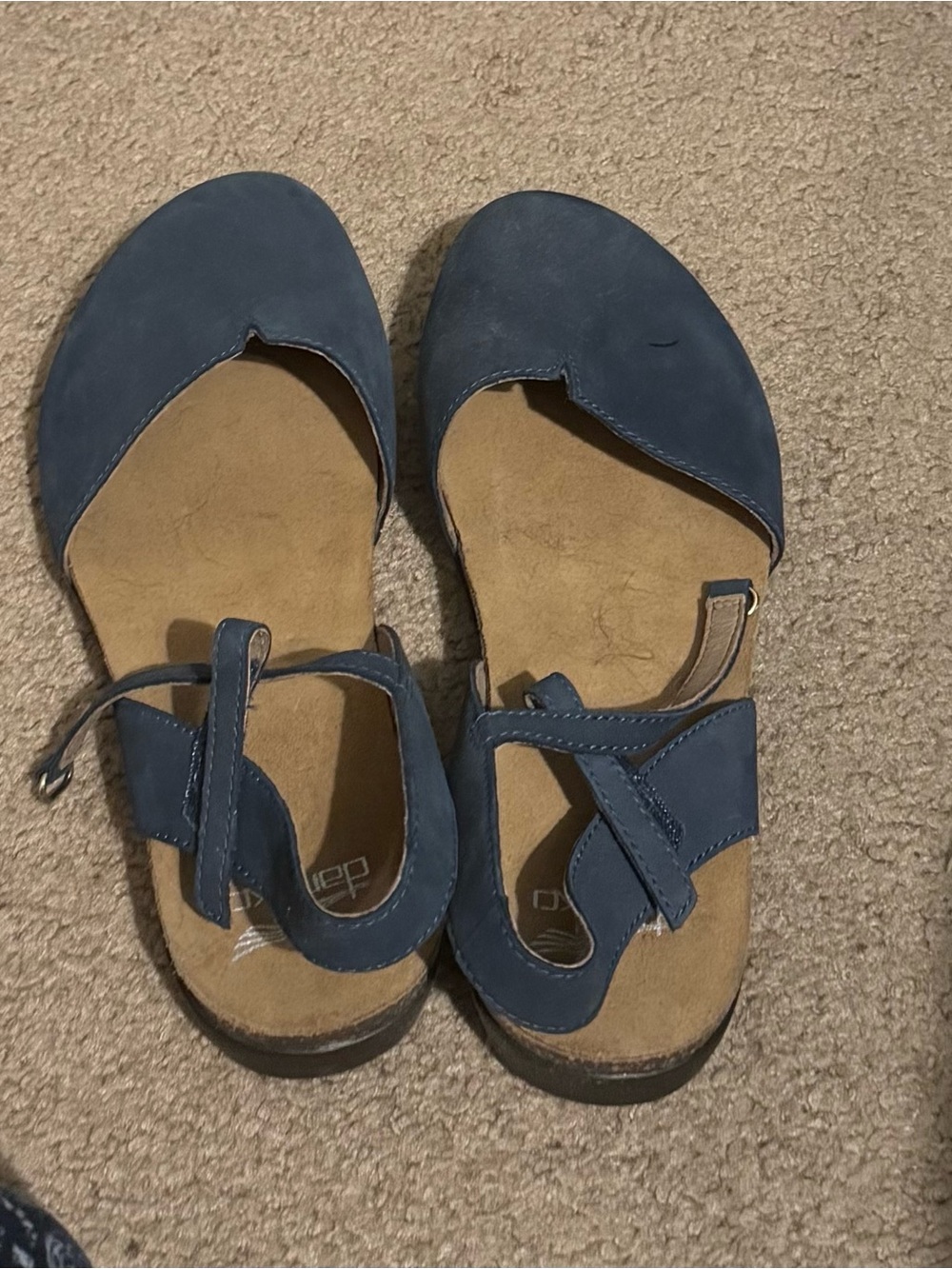 Dansko Navy Leather Women's T-Strap Flats